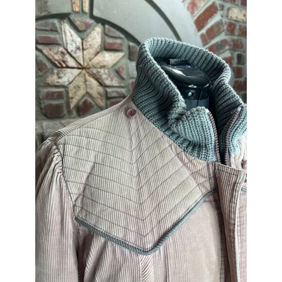 coat corduroy pink gray 1980s long quilted shoulders - Picture 5 of 13